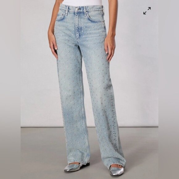 NWT Rag & Bone Shea Embellished High-Rise Straight-Leg Jeans Desirre Pearl Desi - Picture 2 of 11